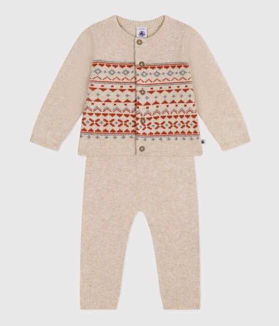 Ensemble en tricot jacquard bébé beige MONTELIMAR/blanc MULTICO