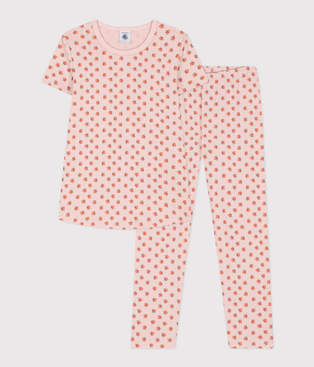Pyjama manches courtes petite fille en coton rose/multicouleur