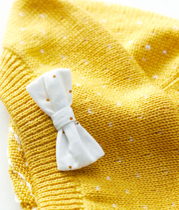 B&eacute;ret en tricot b&eacute;b&eacute;. jaune/blanc