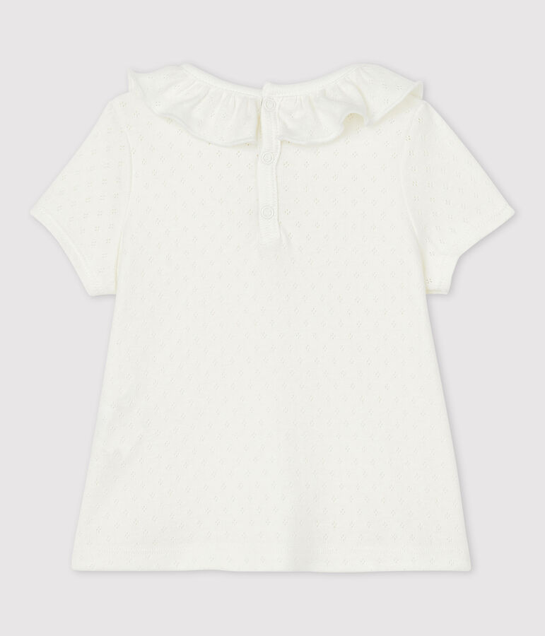 Blouse ajour&eacute;e manches courtes en coton b&eacute;b&eacute; fille blanc MARSHMALLOW