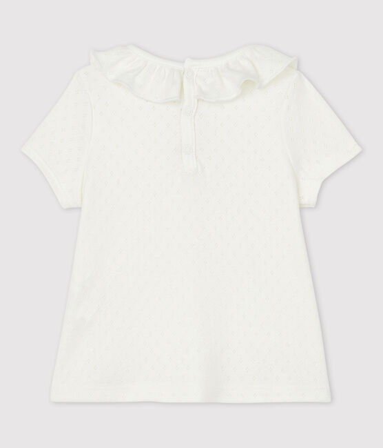 Blouse ajourée manches courtes en coton bébé fille blanc MARSHMALLOW