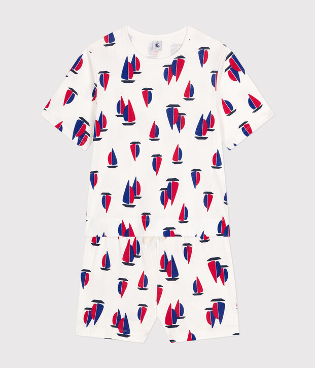 Pyjama short et tee-shirt en coton motif bateaux femme blanc/multicouleur