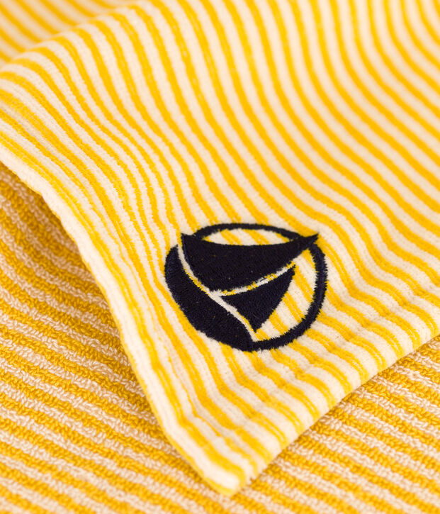 Poncho enfant en &eacute;ponge &agrave; rayures jaune/&eacute;cru