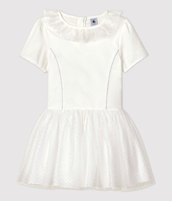 Robe cérémonie en satin et tulle enfant fille blanc MARSHMALLOW