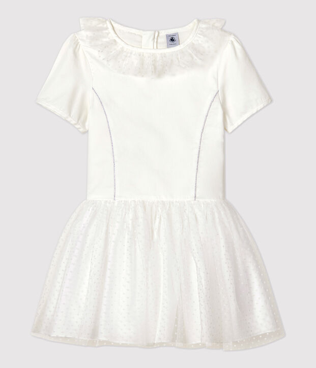 Robe c&eacute;r&eacute;monie en satin et tulle enfant fille blanc