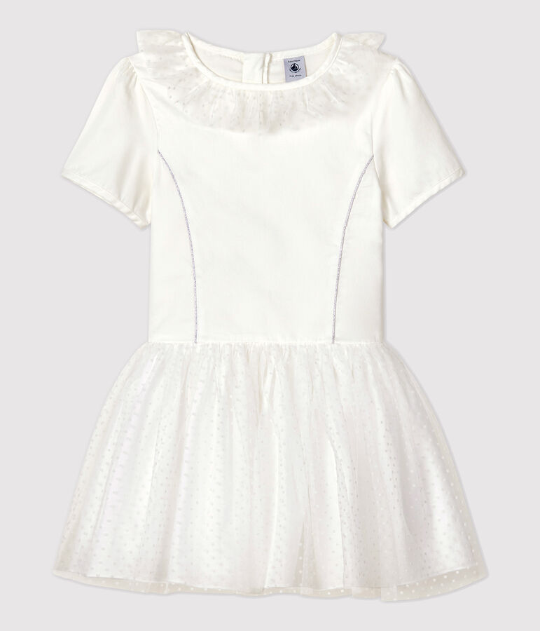 Robe c&eacute;r&eacute;monie en satin et tulle enfant fille blanc