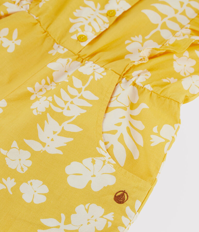 Combinaison en popeline imprim&eacute;e enfant fille jaune ORGE/blanc MARSHMALLOW