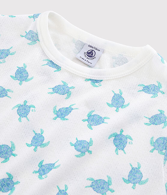 Pyjacourt tortues petit garçon-petite fille en coton ultra léger blanc MARSHMALLOW/blanc MULTICO