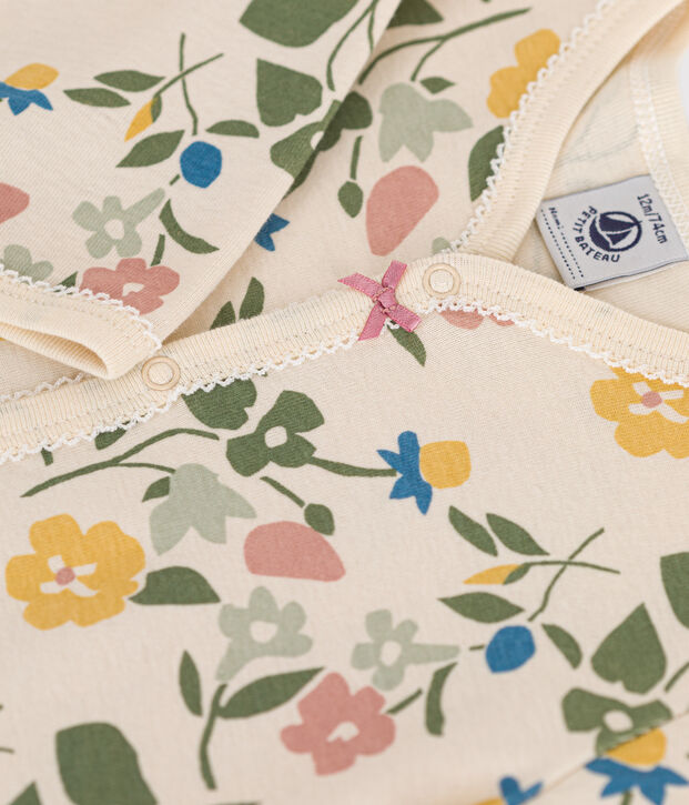 Pyjama imprim&eacute;  fleurs en coton b&eacute;b&eacute; &eacute;cru/multicouleur
