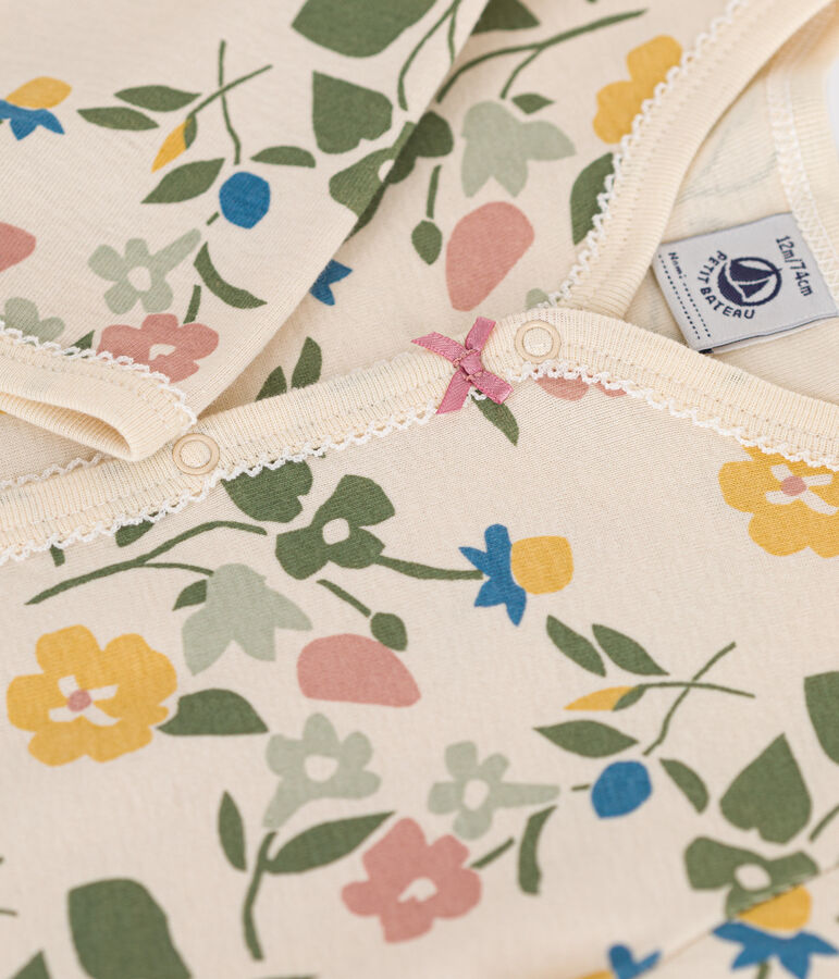 Pyjama imprim&eacute;  fleurs en coton b&eacute;b&eacute; blanc AVALANCHE/ MULTICO