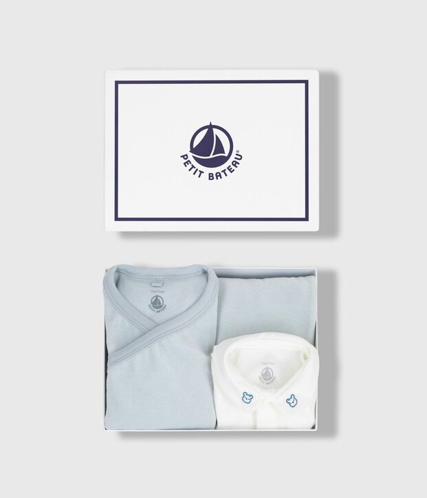 Ensemble cadeau b&eacute;b&eacute; 2 pi&egrave;ces en velours et body brod&eacute; ours bleu