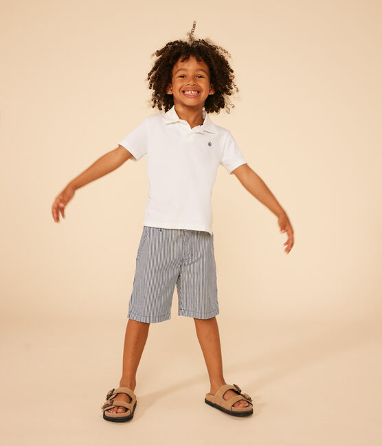 Bermuda en toile de coton rayé enfant garçon bleu MEDIEVAL/blanc MARSHMALLOW