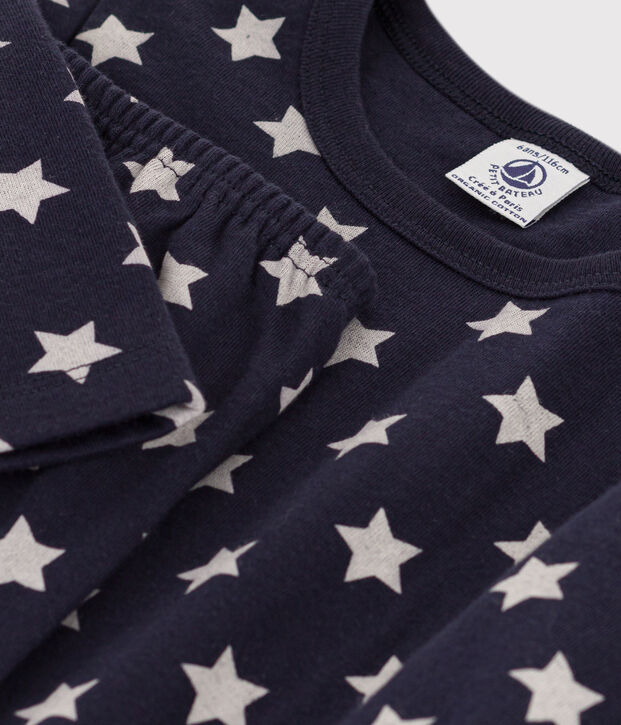 Pyjama &eacute;toiles en tubique enfant bleu/blanc