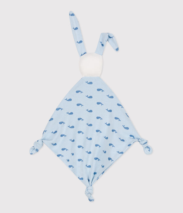 Doudou b&eacute;b&eacute; en coton imprim&eacute; bleu/bleu