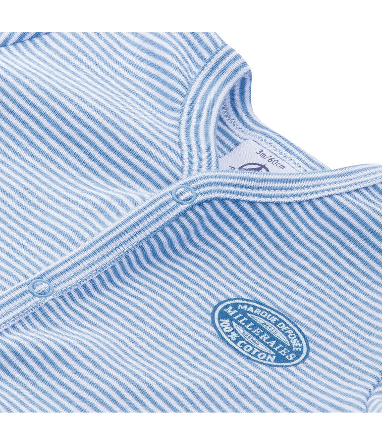 Dors bien b&eacute;b&eacute; gar&ccedil;on sans pieds ray&eacute; milleraies bleu ALASKA/blanc ECUME