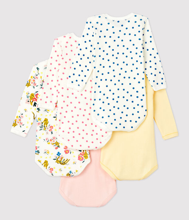 Lot de 5 bodies manches longues b&eacute;b&eacute; fille en coton multicouleur