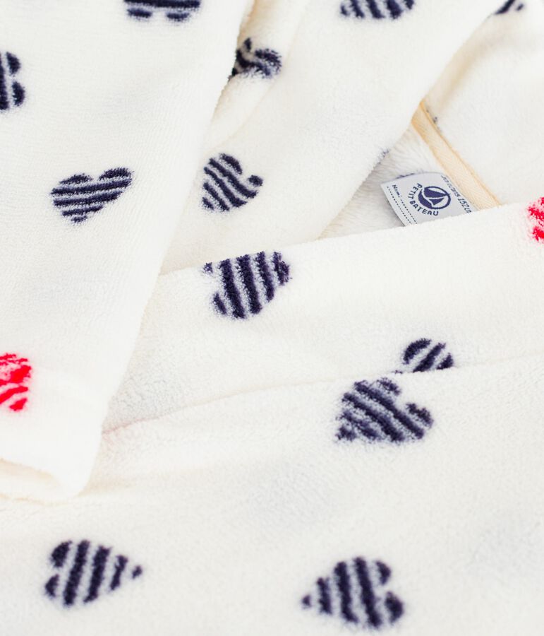 Robe de chambre enfant en polaire imprim&eacute; blanc MARSHMALLOW/blanc MULTICO