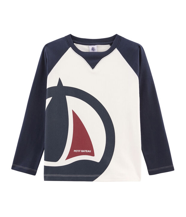 Tee-shirt manches longues enfant gar&ccedil;on blanc/bleu