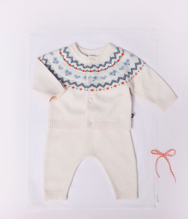 Ensemble b&eacute;b&eacute; en tricot &agrave; motif jacquard bleu/bleu