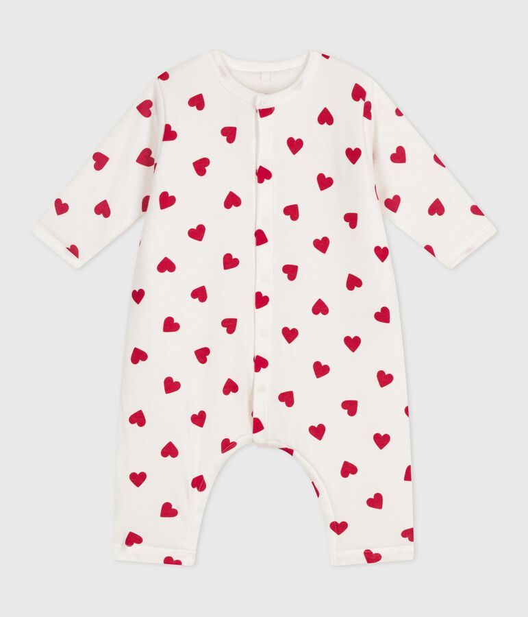 Combinaison ouatin&eacute;e b&eacute;b&eacute; en coton, imprim&eacute; c&oelig;urs blanc MARSHMALLOW/rouge TERKUIT