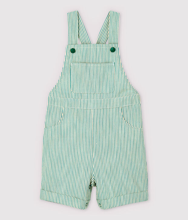 Salopette courte en serge craquante b&eacute;b&eacute; gar&ccedil;on blanc/vert