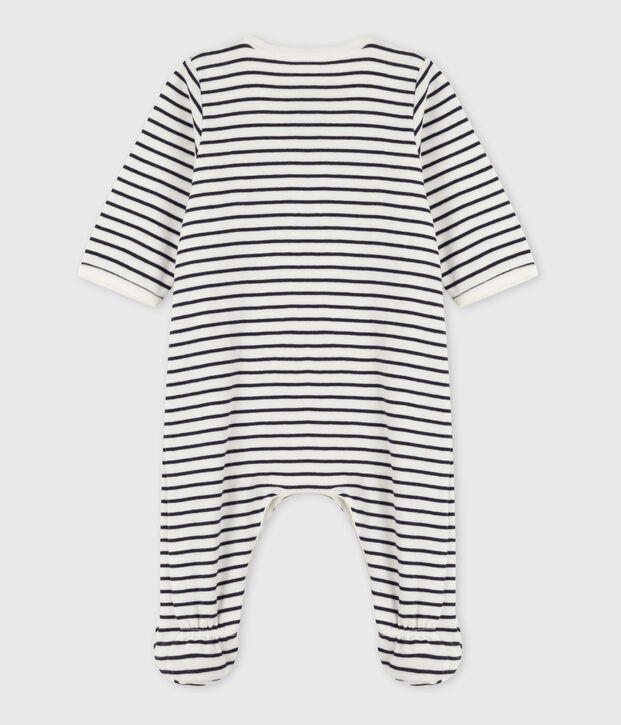 Bodyjama &agrave; rayures b&eacute;b&eacute; en coton blanc/bleu