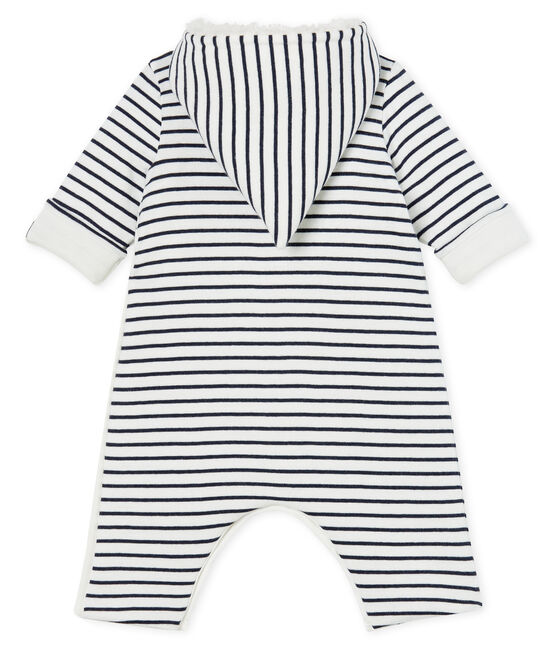 Combinaison longue bébé en côte ouatinée blanc MARSHMALLOW/bleu SMOKING CN