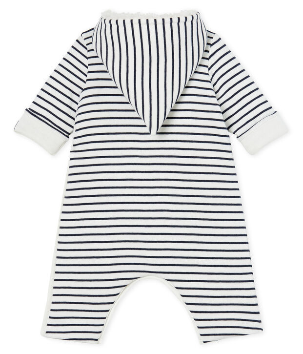 Combinaison longue b&eacute;b&eacute; en c&ocirc;te ouatin&eacute;e blanc/bleu