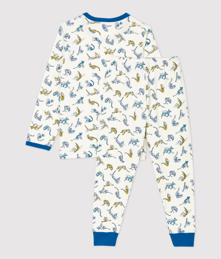 Pyjama imprim&eacute; panth&egrave;res petit gar&ccedil;on en coton bio blanc MARSHMALLOW/blanc MULTICO