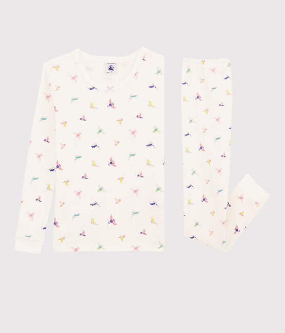 Pyjama snugfit imprimé oiseaux petite fille en côte blanc MARSHMALLOW/blanc MULTICO