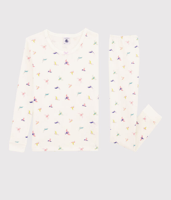 Pyjama snugfit imprimé oiseaux petite fille en côte blanc MARSHMALLOW/blanc MULTICO