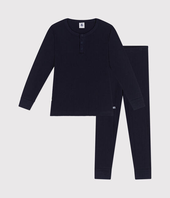 Pyjama uni en coton enfant bleu SMOKING