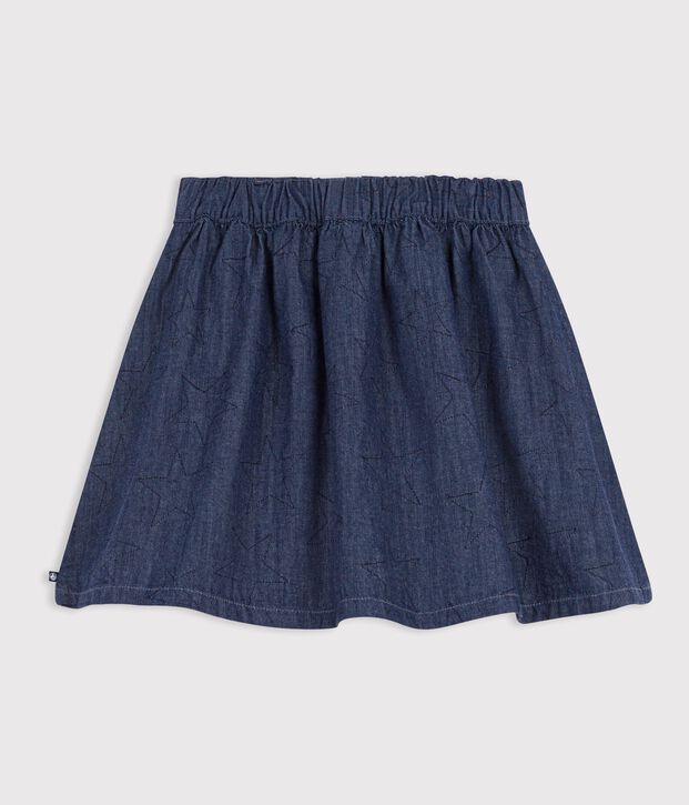 Jupe courte en denim uni motif &eacute;toiles bleu