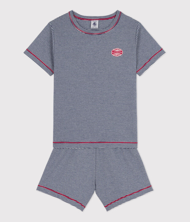 Pyjacourt milleraies en coton enfant bleu/blanc