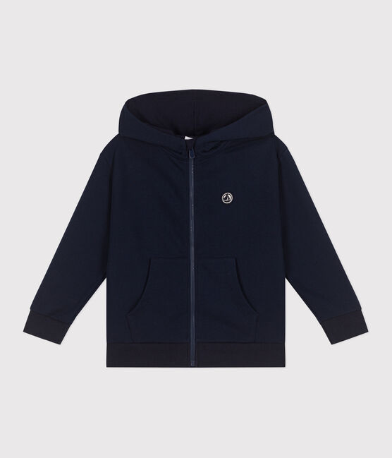 Sweatshirt zippé à capuche enfant en coton uni bleu SMOKING