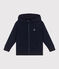Sweatshirt zippé à capuche enfant en coton uni bleu SMOKING