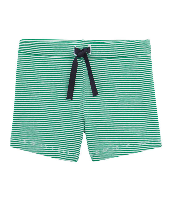 Short bébé garçon rayé vert PIVERT/blanc MARSHMALLOW