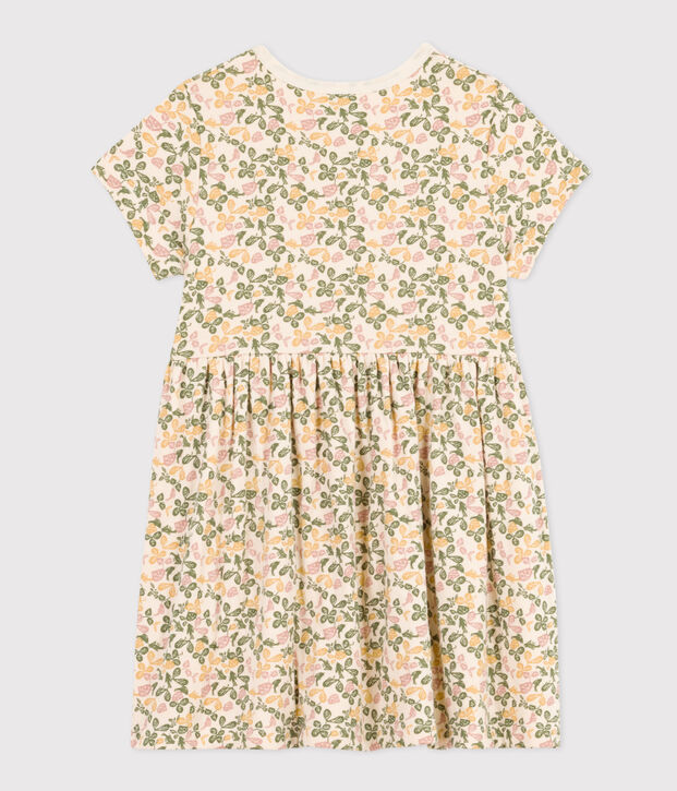 Robe imprim&eacute;e manches courtes en coton enfant fille &eacute;cru/multicouleur