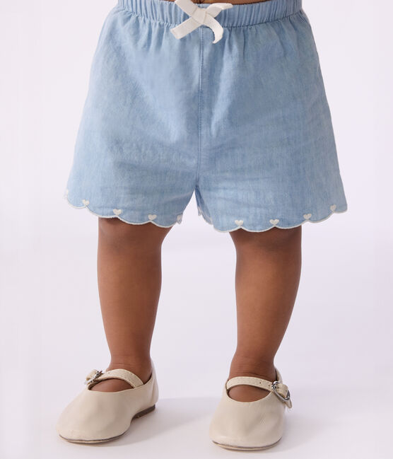 Short bébé en chambray brodé bleu BLEU CLAIR