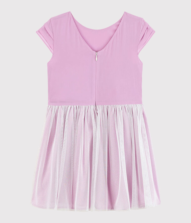 Robe c&eacute;r&eacute;monie en cr&ecirc;pe et tulle enfant fille rose
