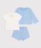 Ensemble 3 pi&egrave;ces b&eacute;b&eacute; en coton avec broderies au col bleu