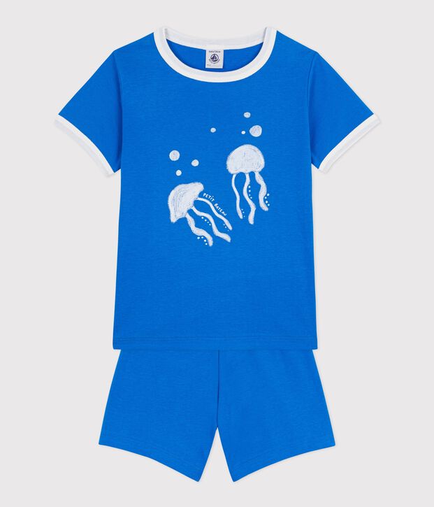 Pyjama short enfant en coton motif m&eacute;duse bleu