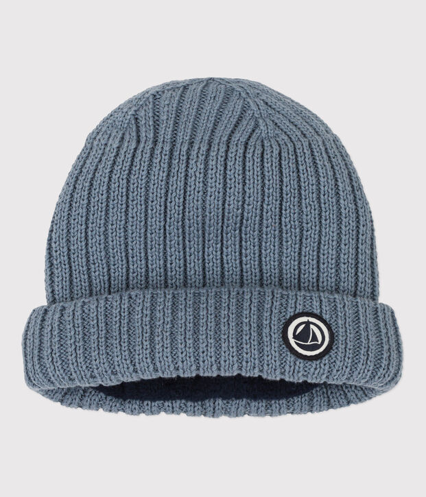 Bonnet b&eacute;b&eacute; en tricot doubl&eacute; en polaire recycl&eacute;e bleu