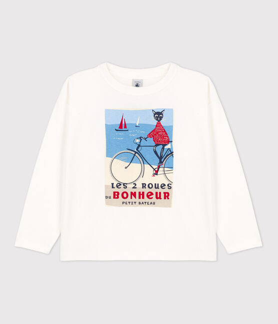 Tee-shirt manches longues en coton enfant fille blanc MARSHMALLOW