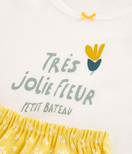 Pyjacourt fleurs petite fille en coton blanc MARSHMALLOW/ ORGE
