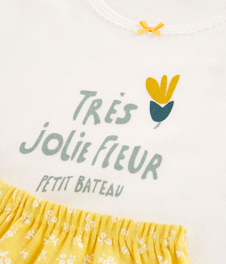 Pyjacourt fleurs petite fille en coton blanc/jaune
