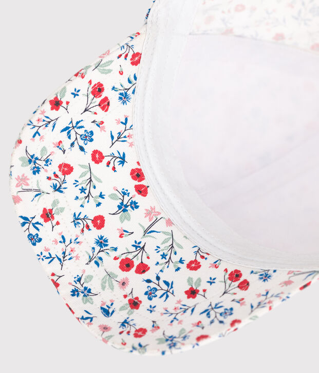 Casquette enfant fille en toile imprim&eacute; fleurs blanc/multicouleur
