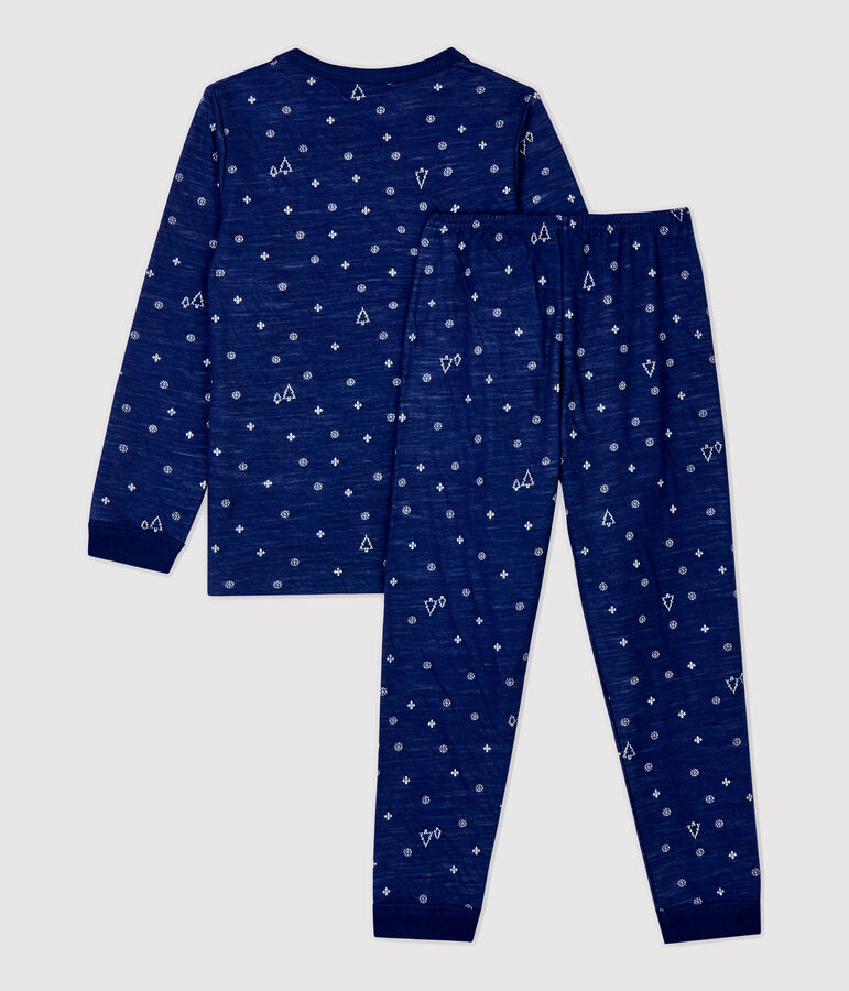 Pyjama jacquard flocons en laine et coton enfant bleu/blanc