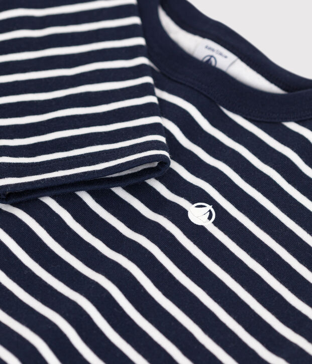 Tee-shirt manches longues en tubique enfant gar&ccedil;on bleu/blanc