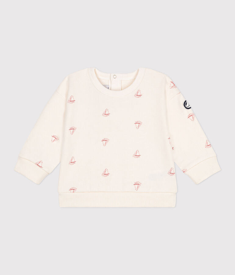 Sweatshirt b&eacute;b&eacute; en coton imprim&eacute; bateau vintage &eacute;cru/rouge